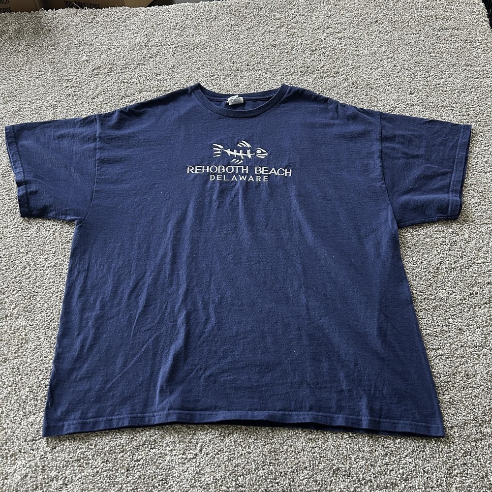 Rehoboth Beach Delaware Shirt Mens 2XL Blue Fish Tee T-Shirt Delta Pro Weight